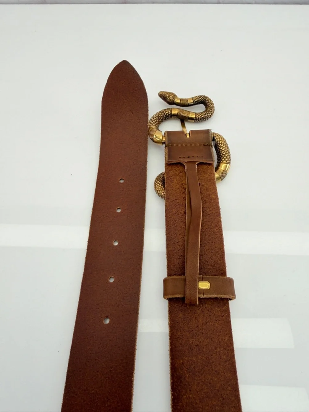 Gucci Rare Brown Leather Belt with Gold Snake Buckle 453935 105/42